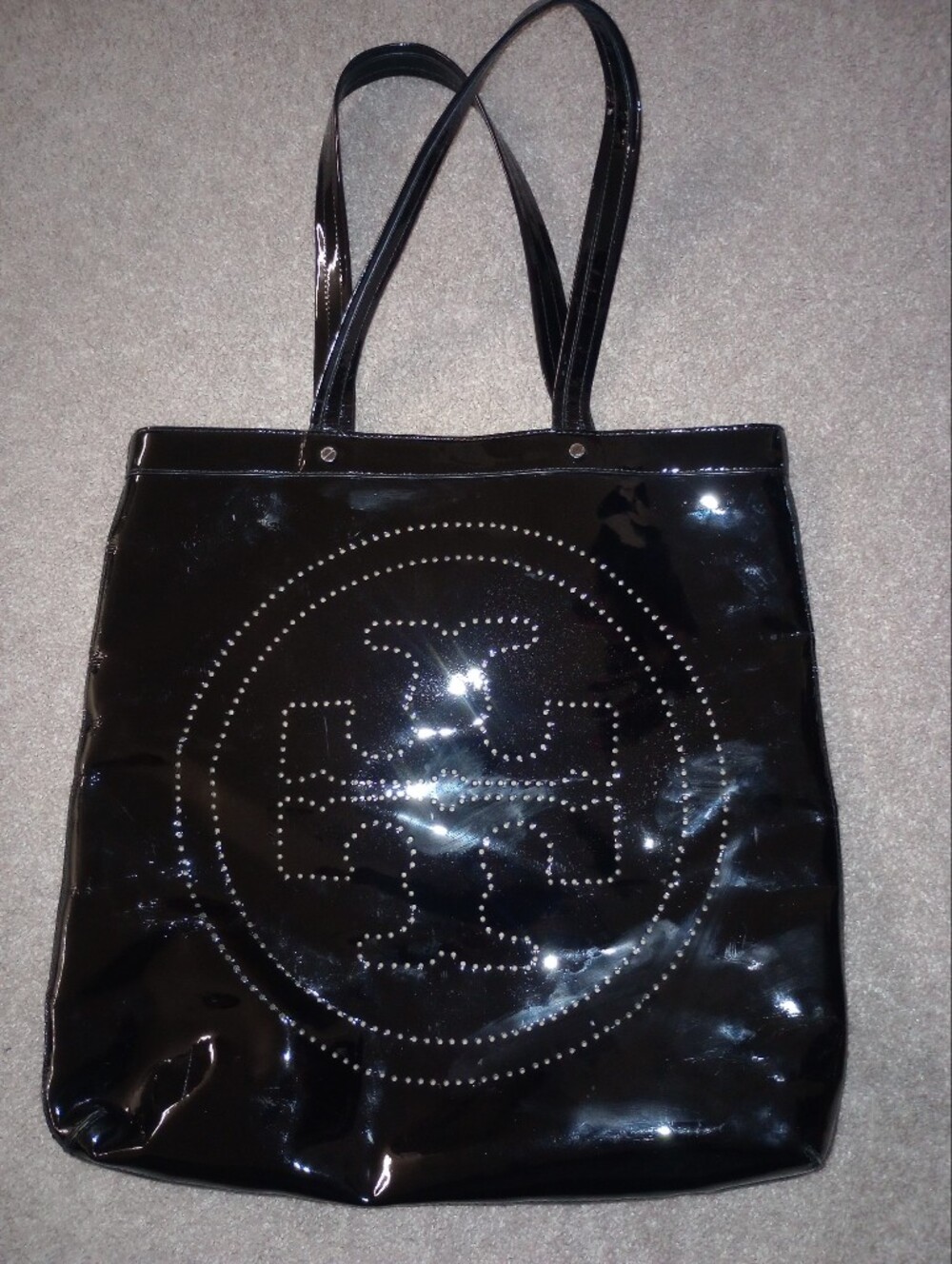 Tory Burch Black Patent  Logo  Tote